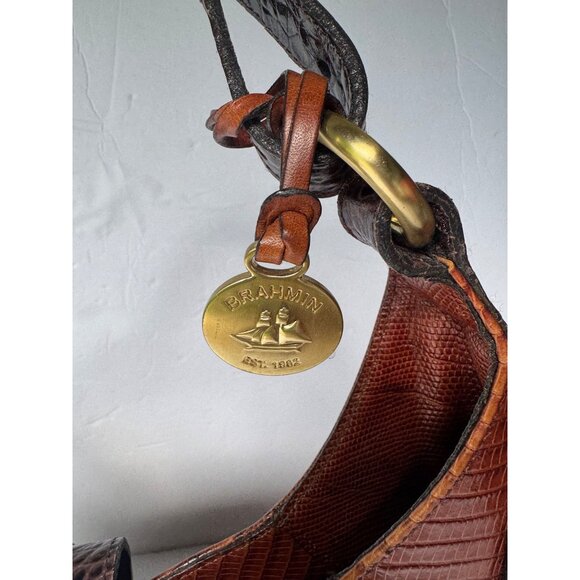 Brahmin Maggie Hobo Brown Croc Embossed Leather Hobo Shoulder Bag With Brass Har - Picture 3 of 8